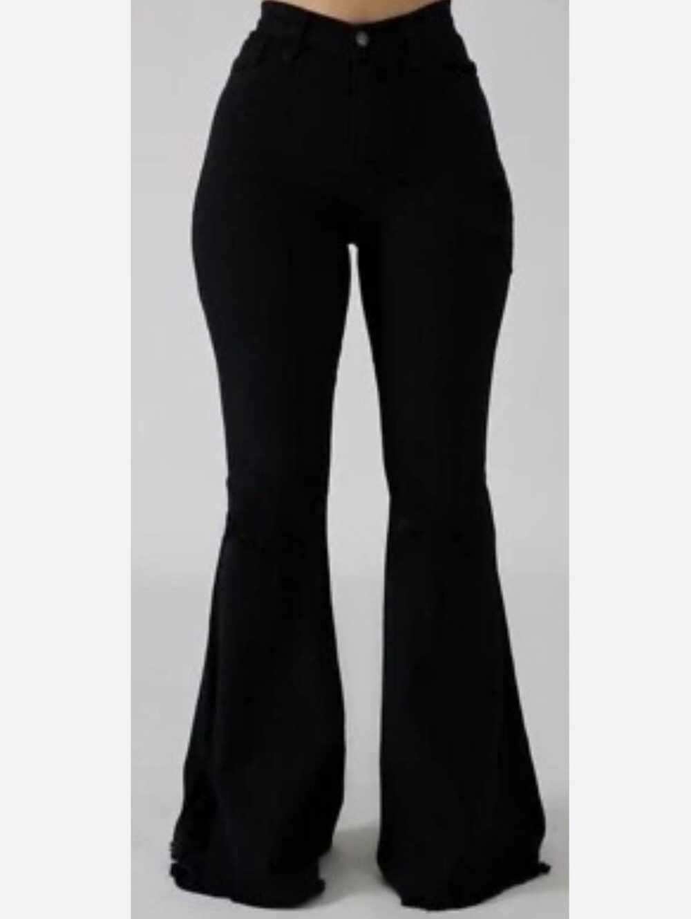 Jeans Long Leg Flared Frayed Bell Bottoms High Waisted Relaxed Black Size 13 New